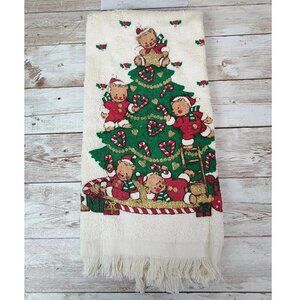 Cecil Saydah 100% Cotton Christmas Tree Kitchen Fringe Towel Teddy Bears Holly